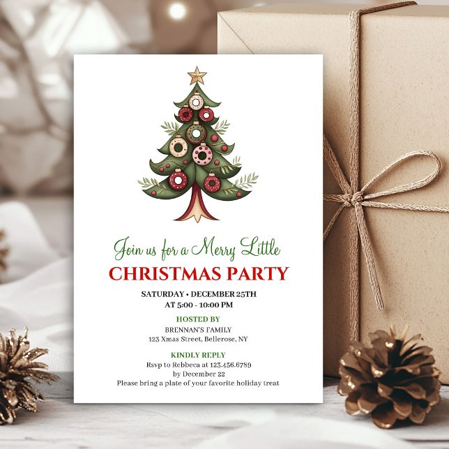 Convite Elegant watercolor Christmas tree party invite (Elegant artistic Christmas tree holiday invitation)