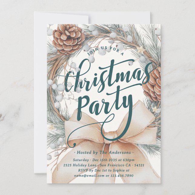 Convite Elegant Watercolor Christmas Wreath Party (Frente)