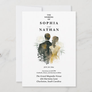 Convite Elegant Watercolor Couple Bride Groom Wedding 