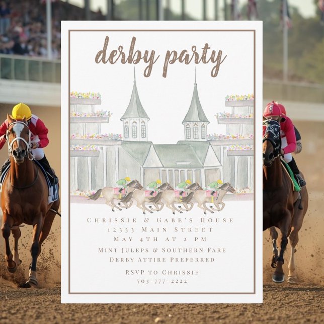 Convite Elegant Watercolor Derby Party Racing Horses  (Criador carregado)