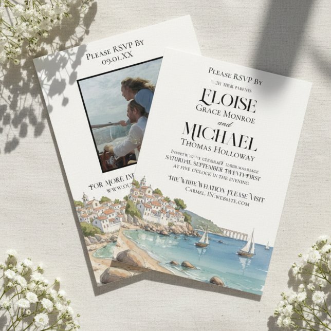 Convite Elegant Watercolor European Destination Wedding (Invite guest to your scenic wedding day with this Elegant Watercolor European Destination Invite!)