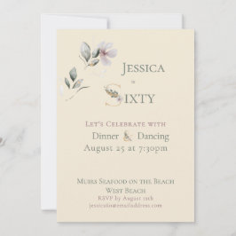 Convite Elegant Watercolor Floral Cream 60th Birthday 