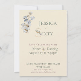 Convite Elegant Watercolor Floral Cream 60th Birthday 