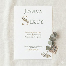 Convite Elegant Watercolor Floral Cream 60th Birthday 