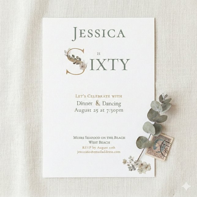 Convite Elegant Watercolor Floral Cream 60th Birthday  (Criador carregado)