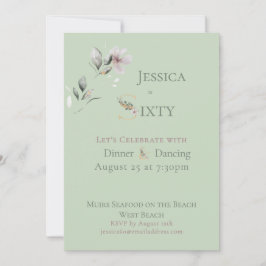 Convite Elegant Watercolor Floral Sage 60th Birthday 