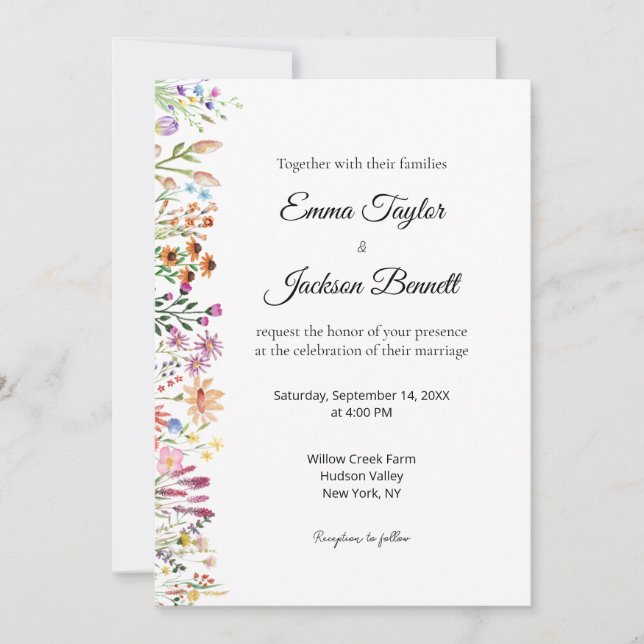 Convite Elegant Watercolor Floral Wedding Invitation (Frente)