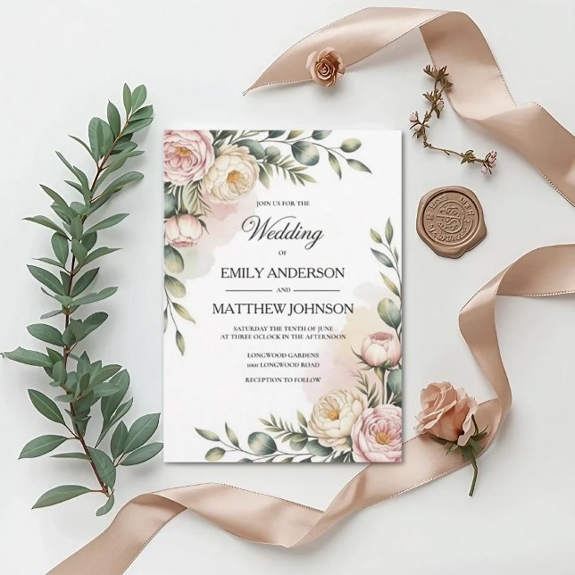 Convite Elegant Watercolor Floral Wedding Invitation (Criador carregado)