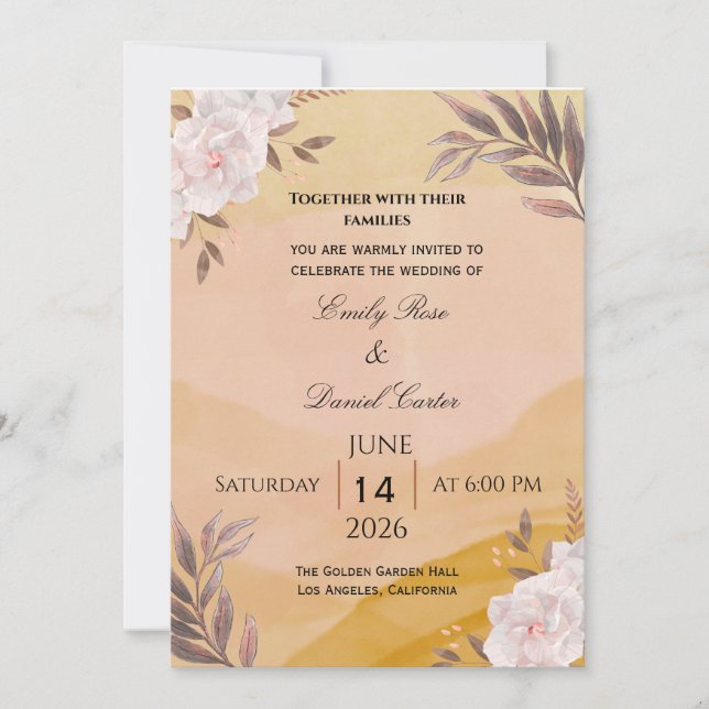 Convite Elegant Watercolor Floral Wedding Invitation in Wa (Frente)
