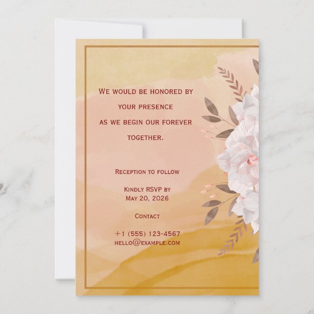 Convite Elegant Watercolor Floral Wedding Invitation in Wa (Verso)