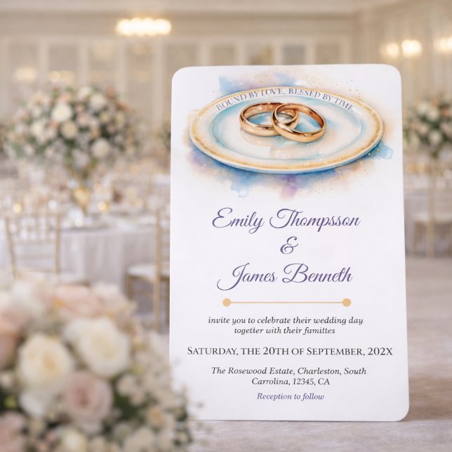 Convite Elegant Watercolor Golden Rose Wedding Rings (Criador carregado)