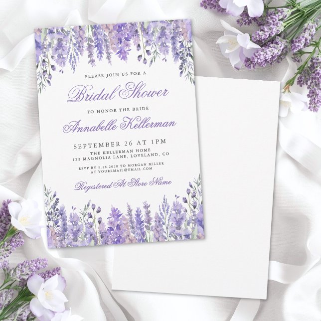 Convite Elegant Watercolor Lavender Floral Bridal Shower (Elegant Watercolor Lavender Floral Bridal Shower Invitation)