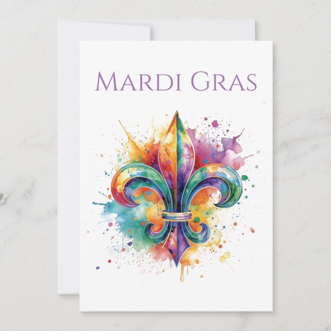Convite Elegant Watercolor Mardi Gras  (Frente)