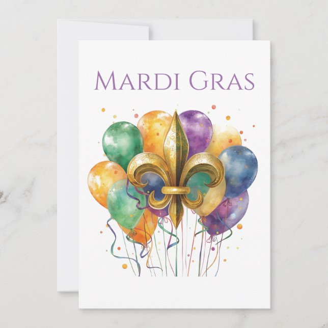 Convite Elegant Watercolor Mardi Gras  (Frente)