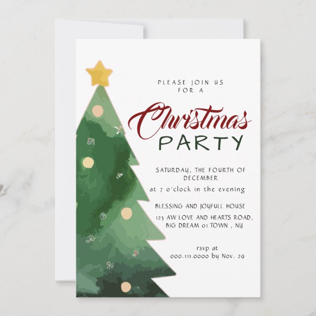 Convite Elegant Watercolor Minimalist Christmas Party (Frente)