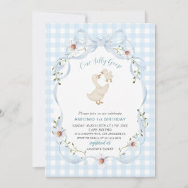 Convite Elegant  Watercolor One 1st Birthday silly goose G