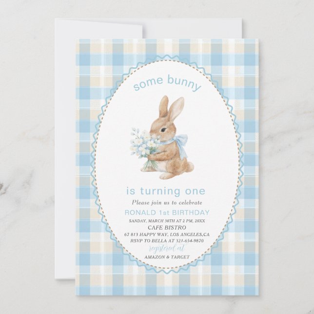 Convite Elegant  Watercolor One 1st Birthday some bunny Gi (Frente)