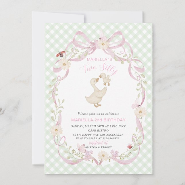 Convite Elegant  Watercolor One 2nd Birthday silly goose B (Frente)