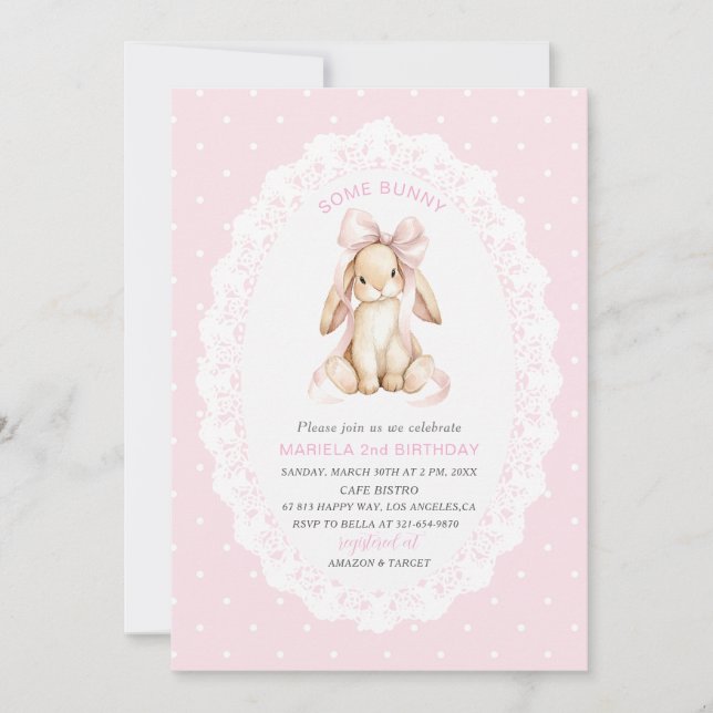 Convite Elegant  Watercolor One 2nd Birthday some bunny gi (Frente)