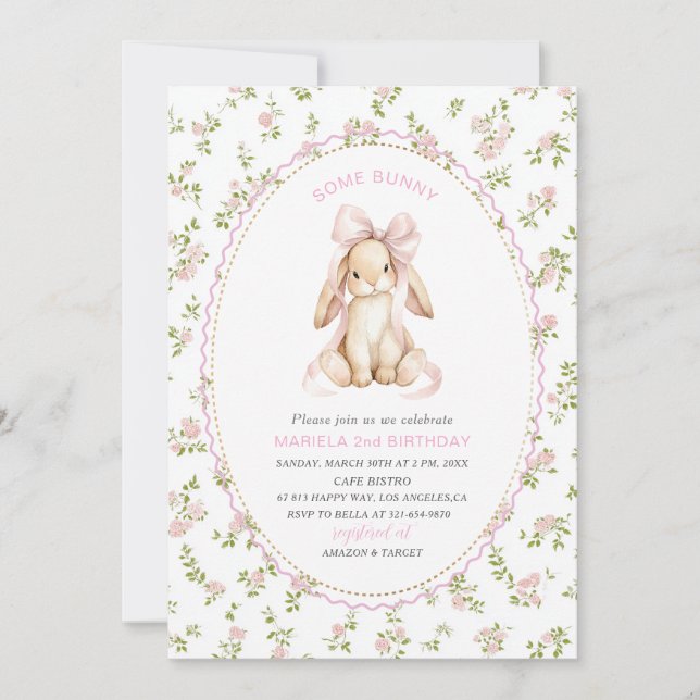 Convite Elegant  Watercolor One 2nd Birthday some bunny gi (Frente)