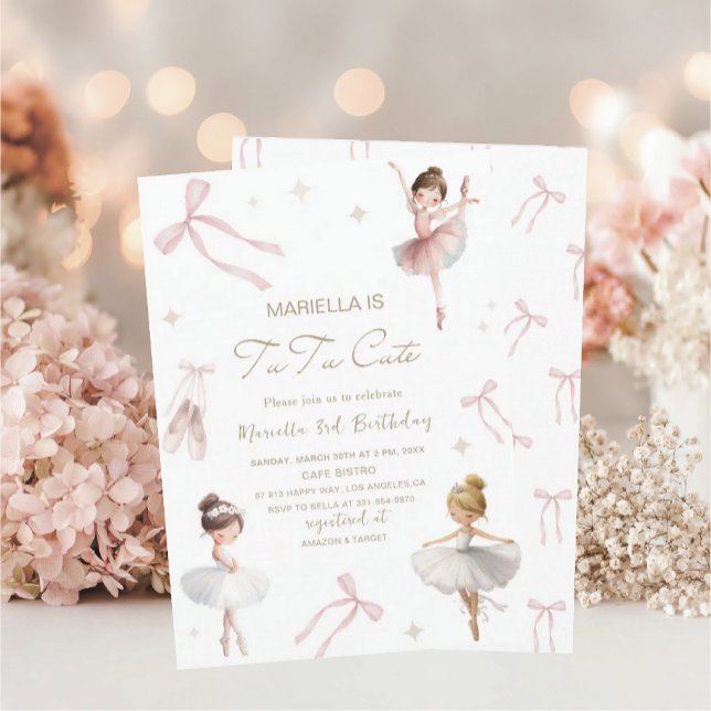 Convite Elegant  Watercolor One 3rd Birthday tutu cute Gir (Criador carregado)