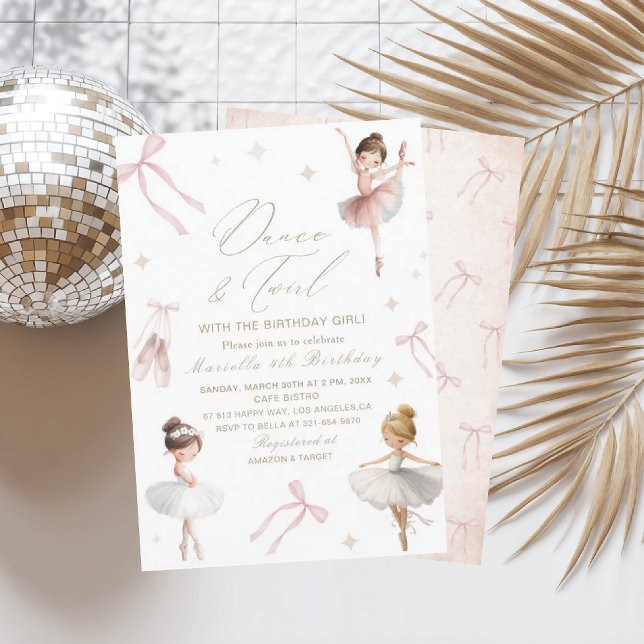 Convite Elegant  Watercolor One 4th Birthday tutu cute Gir (Criador carregado)