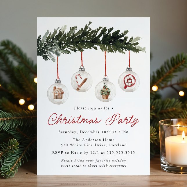 Convite Elegant Watercolor Ornaments Christmas Party (Criador carregado)