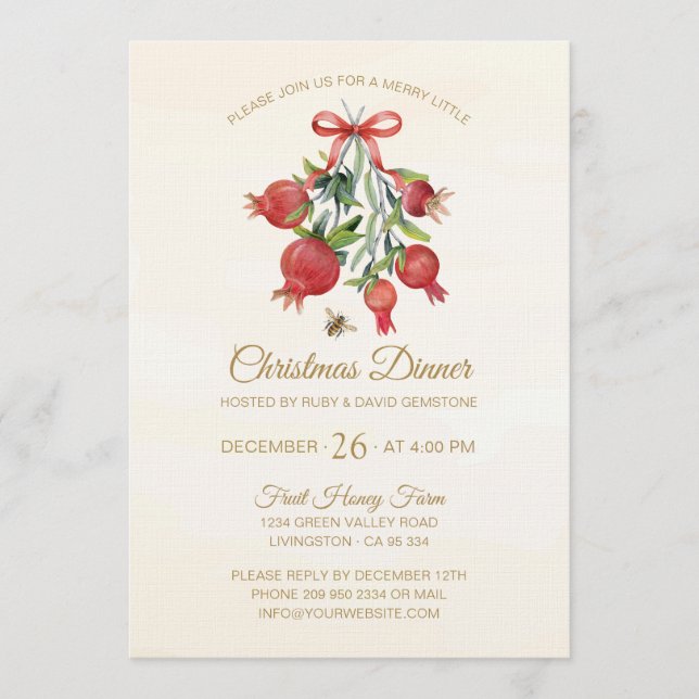 Convite Elegant Watercolor Red Pomegranate Christmas Party (Frente)