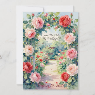 Convite Elegant Watercolor Rose Garden Floral Arch Wedding