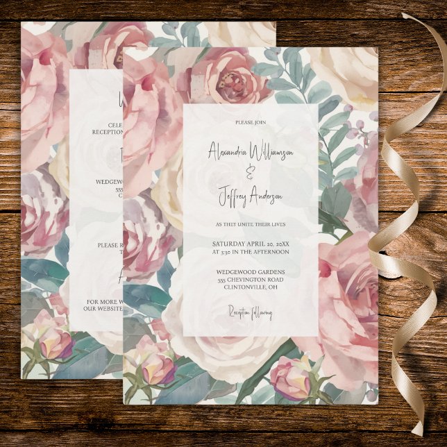 Convite Elegant Watercolor Roses Wedding Invitation (Criador carregado)