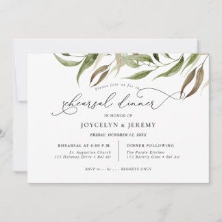 Convite Elegant Watercolor Rustic Eucalyptus Rehearsal