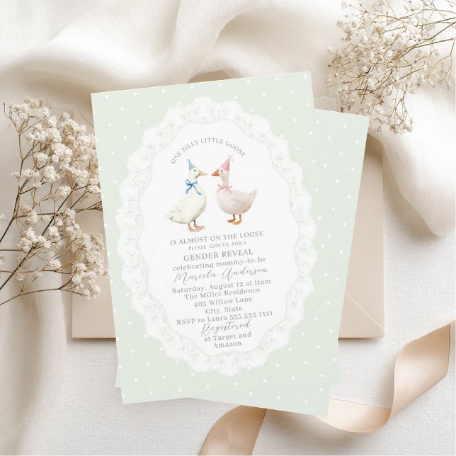 Convite Elegant Watercolor Silly Goose gender reveal Baby  (Criador carregado)