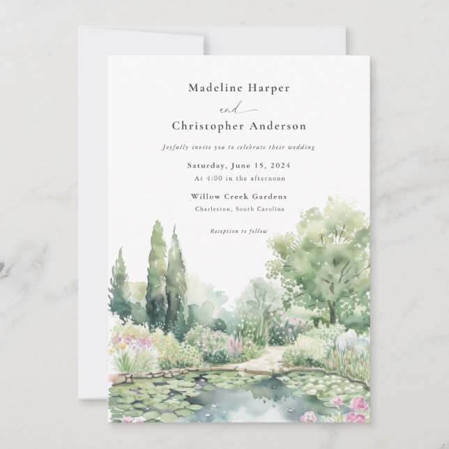 Convite Elegant Watercolor Summer Garden Wedding (Frente)