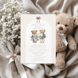 Convite Elegant Watercolor Teddy Bear blue bow Baby Shower