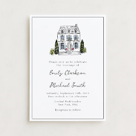 Convite Elegant Watercolor Venue Sketch Wedding Invitation