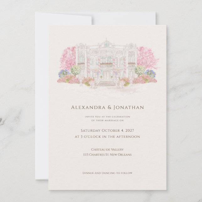 Convite Elegant Watercolor Villa Wedding  (Frente)