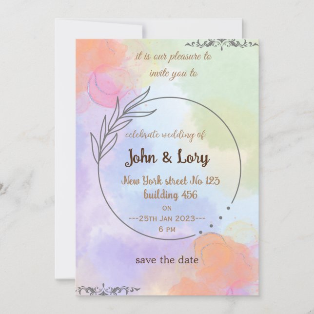 Convite Elegant Watercolor Wedding Invitation  (Frente)