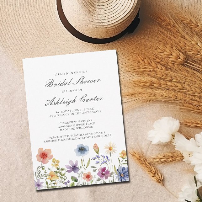 Convite Elegant Watercolor Wildflower Spring Bridal Shower (Criador carregado)
