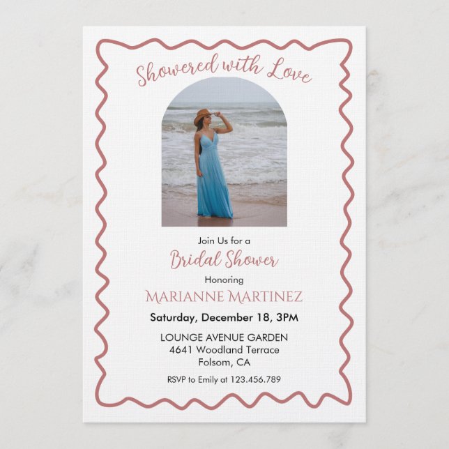 Convite Elegant Wavy Frame Bridal Shower Photo Invitation (Frente)