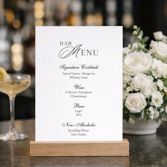 Convite Elegant Wedding Bar Menu Sign (Criador carregado)