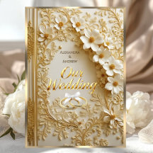 Elegant Wedding Book Ornate Gold White Floral