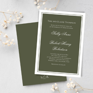 Convite Elegant Wedding Calligraphy Green Script 