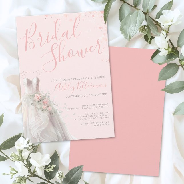 Convite Elegant Wedding Dress Bridal Shower (Elegant Wedding Dress Bridal Shower Invitation )