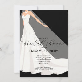 Convite Elegant Wedding Dress on Black Bridal Shower