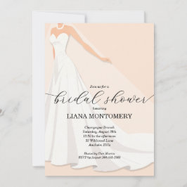 Convite Elegant Wedding Dress Peach Bridal Shower