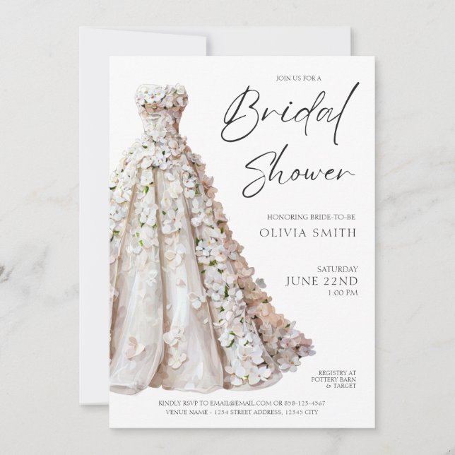 Convite Elegant Wedding Gown Bridal Shower Invitation (Frente)