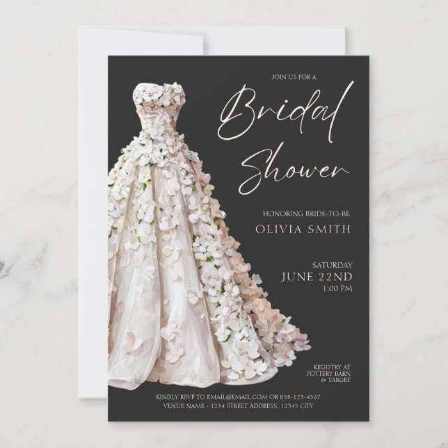 Convite Elegant Wedding Gown Bridal Shower Invitation  (Frente)