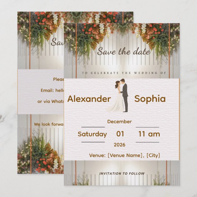 Convite Elegant Wedding Invitation | Editable Names, Date  (Frente/Verso)