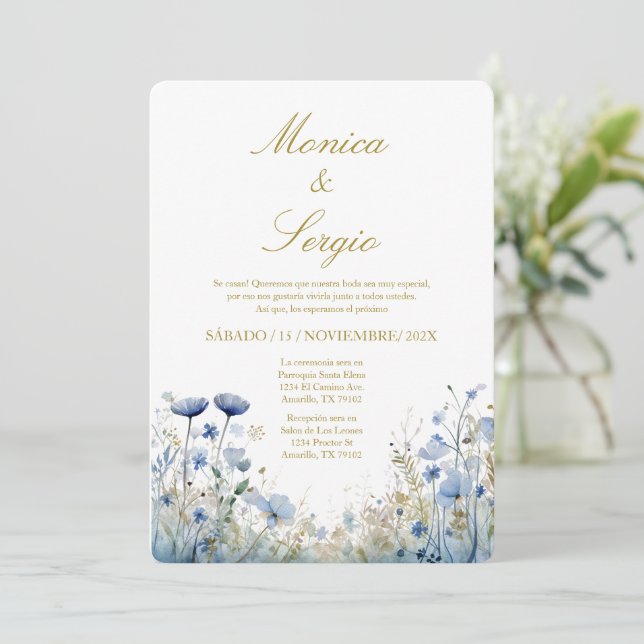 Convite Elegant Wedding Invitation in Spanish (Em pé/Frente)
