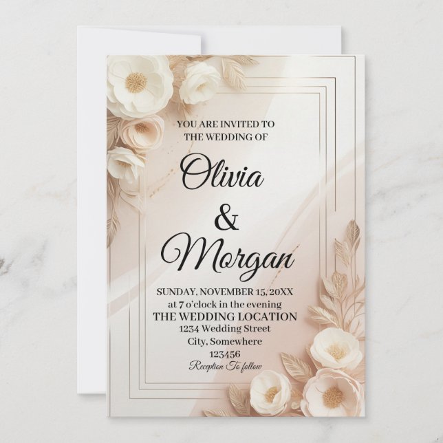 Convite Elegant Wedding Invitation Pampas Grass Flora (Frente)